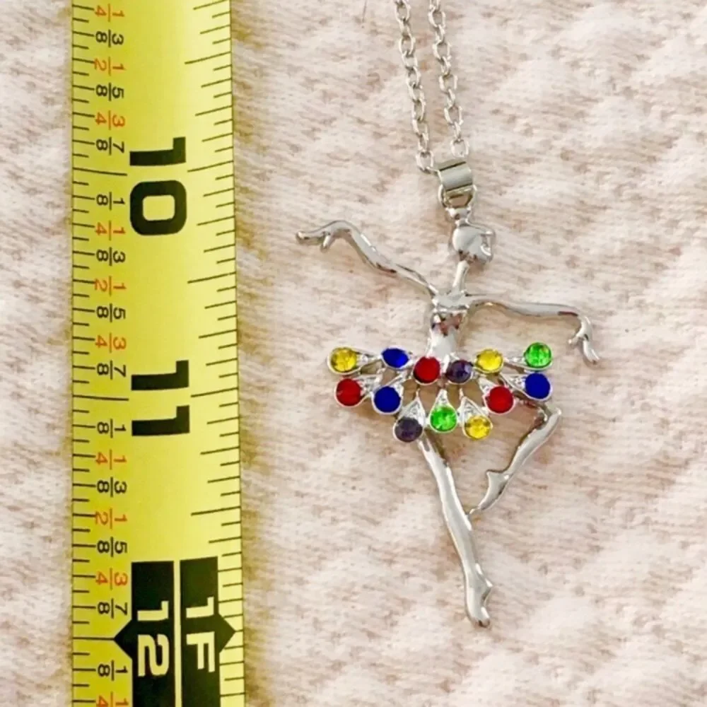Crystal Ballerina with Rainbow Tutu Pendant Necklace
